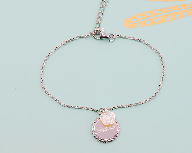 Bracelet personnalisable en argent véritable - Rose nacrée