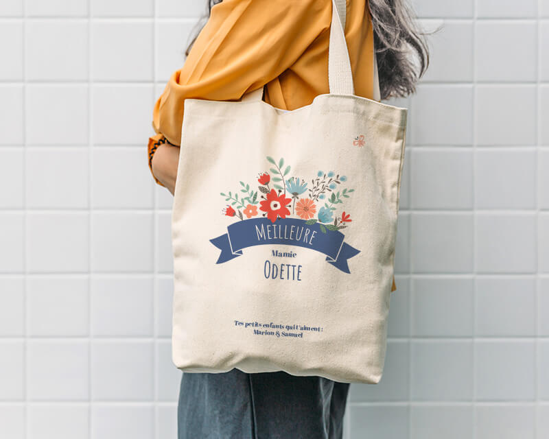 Tote bag personnalisé - Mamie fleurie