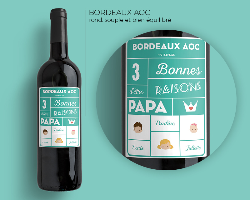 Bouteille de vin de Bordeaux personnalisée papa - Family Circus