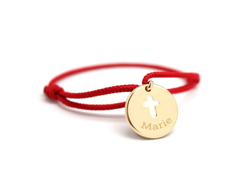 Bracelet médaille baptême personnalisé en plaqué or - Croix