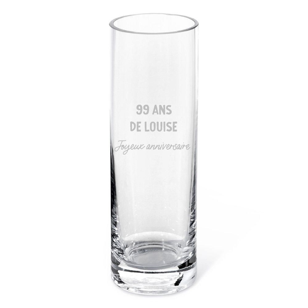 Vase cylindre avec message femme 99 ans