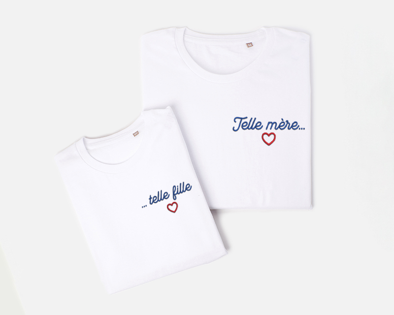 T-shirts brodés Maman et Enfant - Coeur