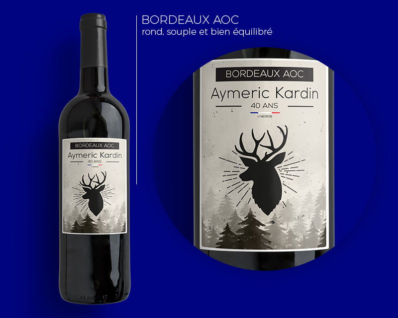 Bouteille de vin de Bordeaux personnalisée anniversaire - Cerf