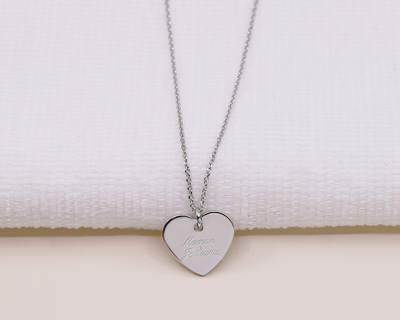 Collier Coeur gravé Message d'amour en argent véritable