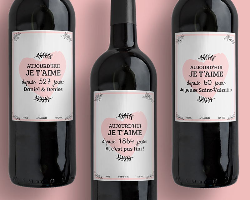 Bouteilles de vins personnalisées Je t'aime depuis X jours