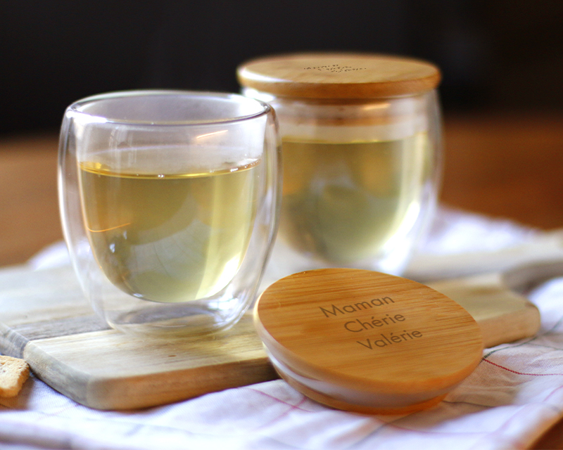 Tasse à thé en verre avec couvercle personnalisé - Message