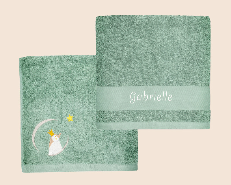 Serviette personnalisée brodée pour enfant - Pingouin Vert