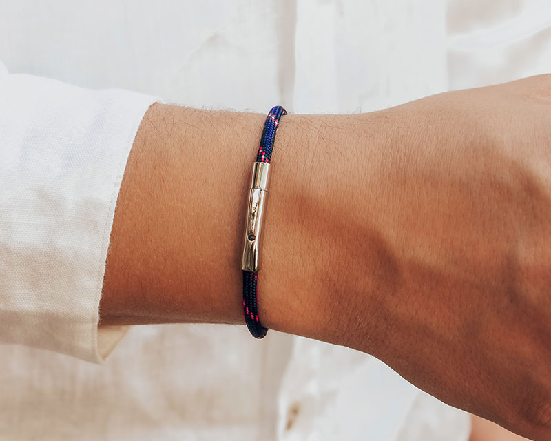 Bracelet personnalisé pour homme - cordon rouge et bleu