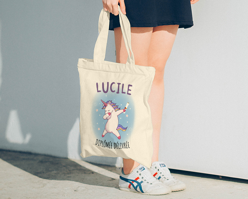 Tote bag Personnalisable - Licorne diplômée -100% coton naturel