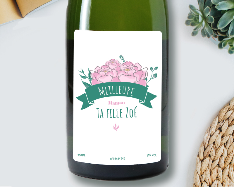 Bouteille de champagne personnalisée - Maman Fleurie