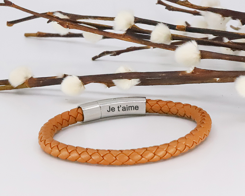 Bracelet en cuir tressé coloré - Marron foncé, camel ou bleu marine