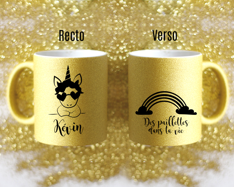 Mug personnalisé à paillettes - Licorne