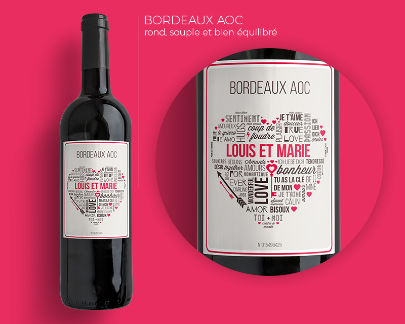 Bouteille de vin de Bordeaux personnalisée couple - Mots d'Amour