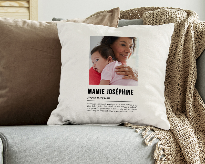 Coussin personnalisé photo - Définition Mamie