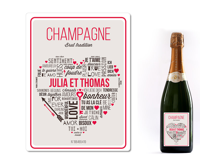 Bouteille de champagne personnalisée prénoms couple - Mots d'Amour