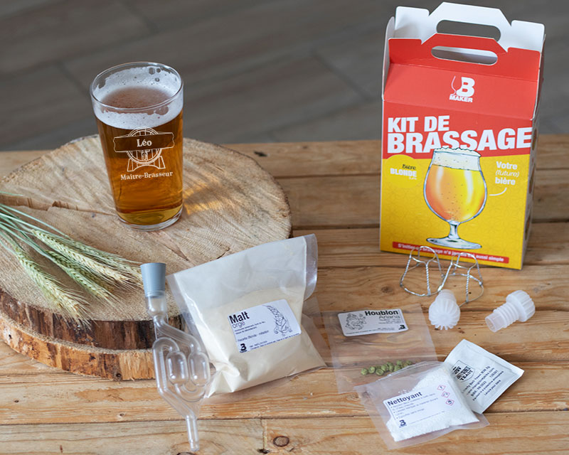 Kit d'initiation au brassage de bière et son verre à bière personnalisé