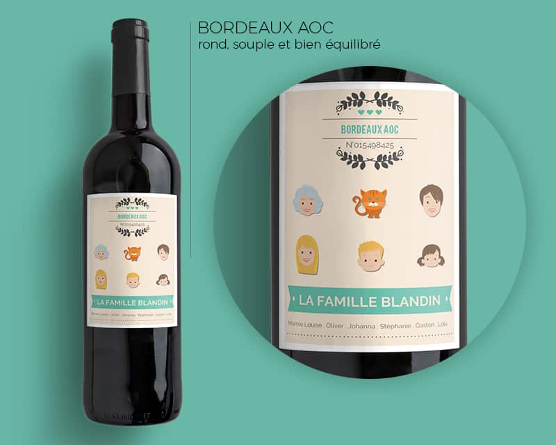 Bouteille de vin de Bordeaux personnalisée famille - Family Circus