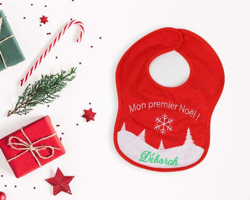 Bavoir personnalisé et brodé pour bébé - Premier Noël 