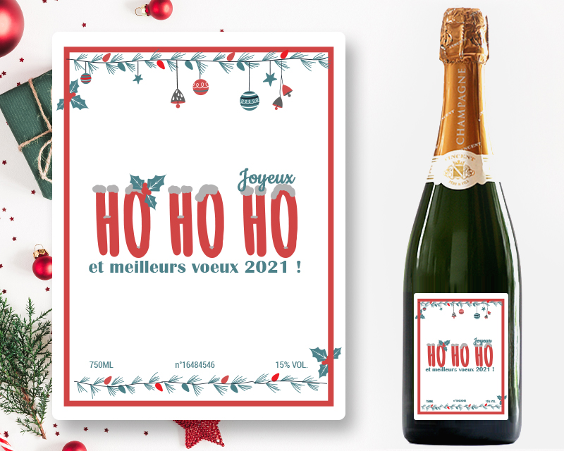 Bouteille de champagne personnalisée Noël - Ho Ho Ho !