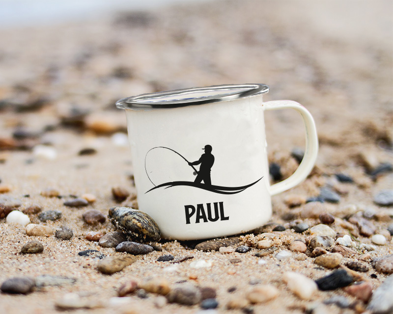 Mug émaillé personnalisé prénom - Pêcheur