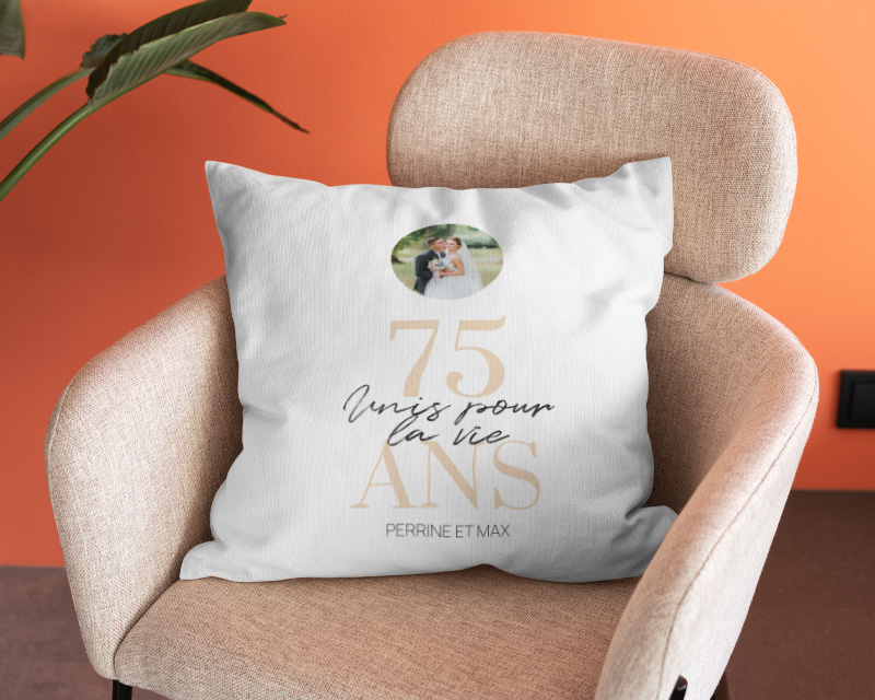 Coussin personnalisé anniversaire de mariage - Noces d'Albâtre