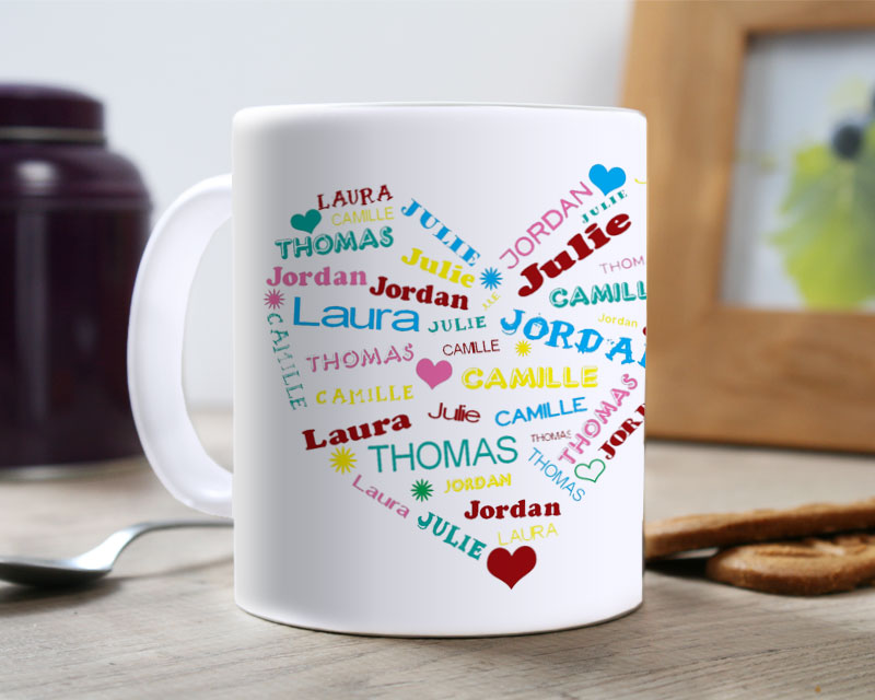 Mug personnalisé prénoms - Coeur Famille