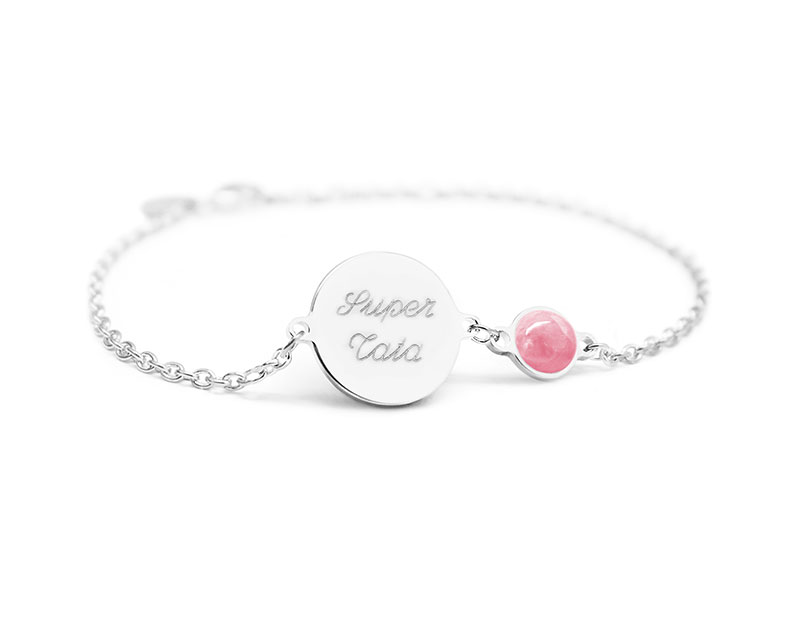 Bracelet médaille pour femme - Nacre blanche ou Pierre Rose