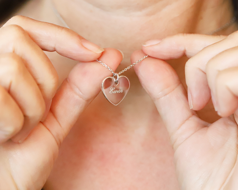 Collier Coeur gravé Message d'amour en argent véritable