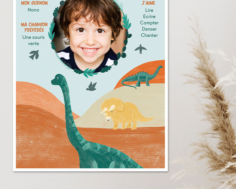 Affiche personnalisée enfant anniversaire - Dinosaure