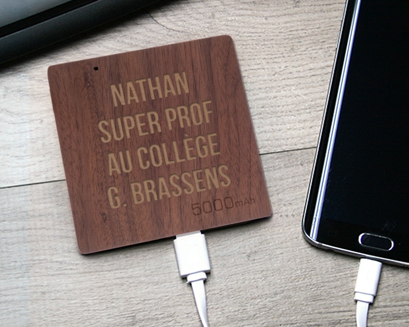 Batterie Externe en bois personnalisable 5000 mAh - Merci Maîtresse, Maître et ATSEM