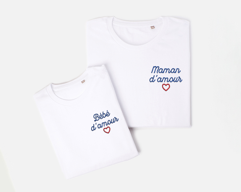 T-shirts brodés Maman et Enfant - Coeur