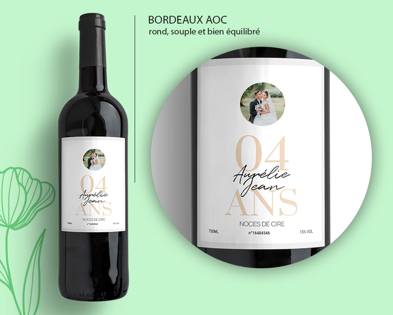 Bouteille de vin personnalisée anniversaire de mariage - Noces de Cire