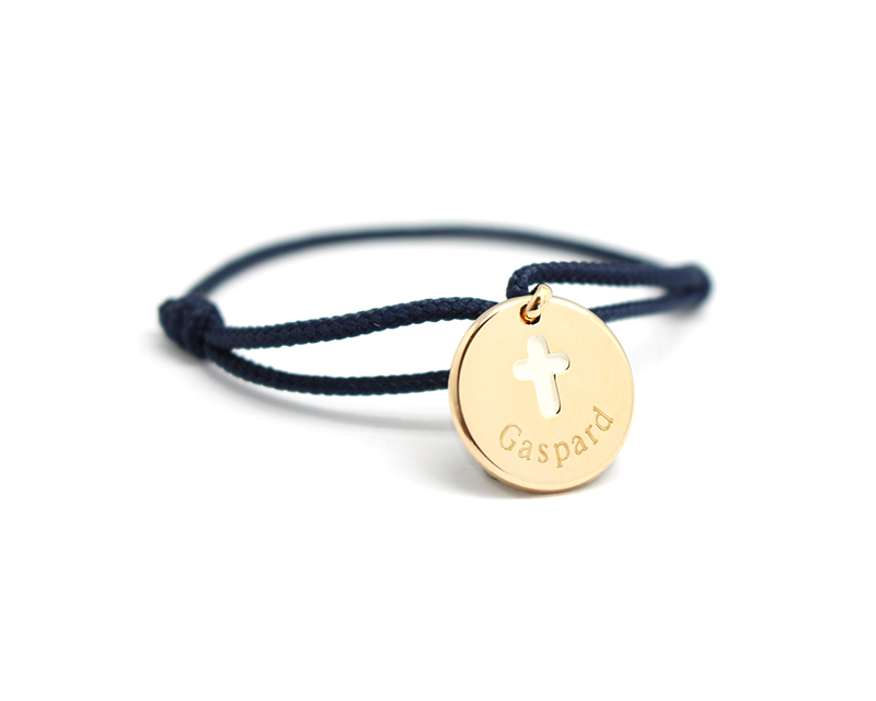 Bracelet médaille baptême personnalisé en plaqué or - Croix