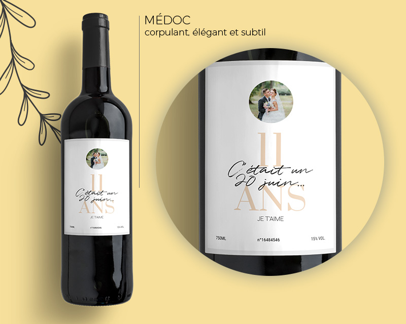 Bouteille de vin personnalisée anniversaire de mariage - Noces de Corail