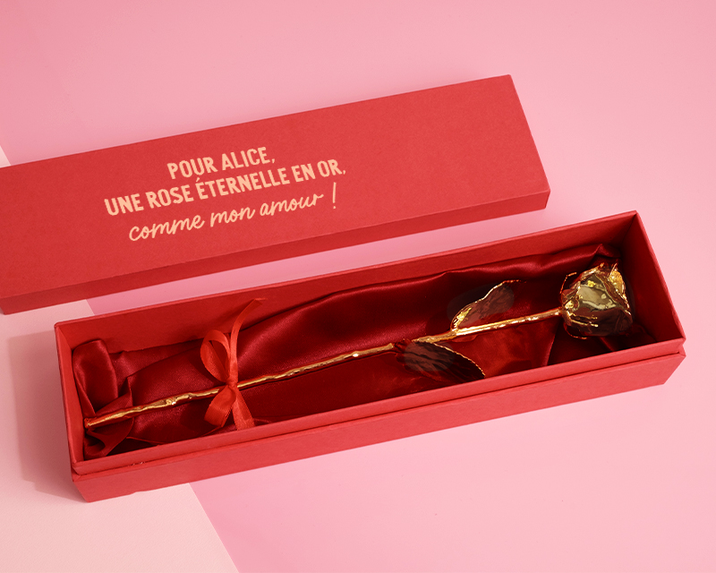 Grande rose en or dans son écrin personnalisable - Texte