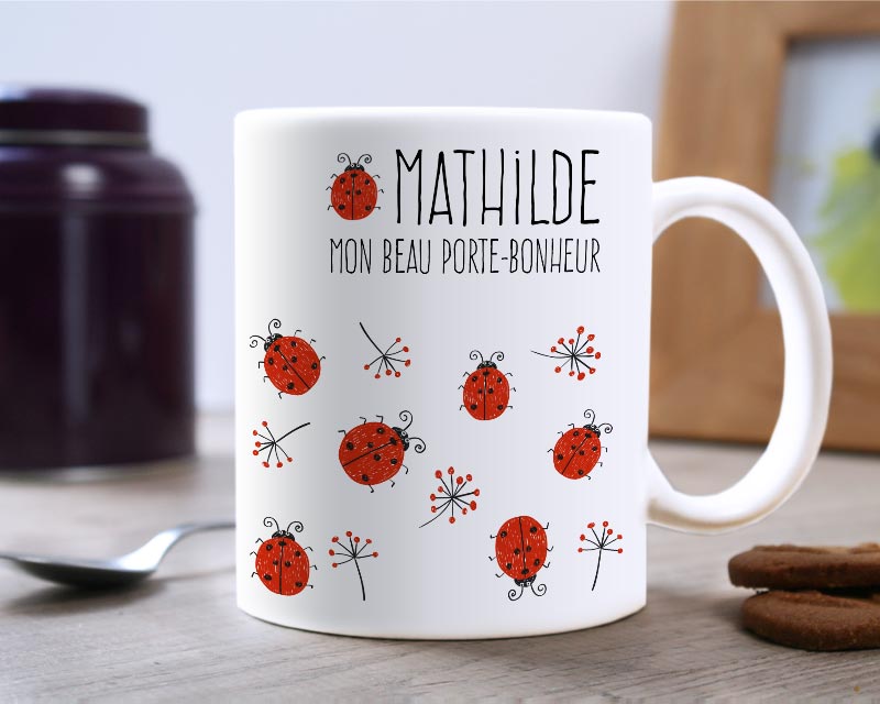 Mug personnalisé prénom - Coccinelle Porte-bonheur