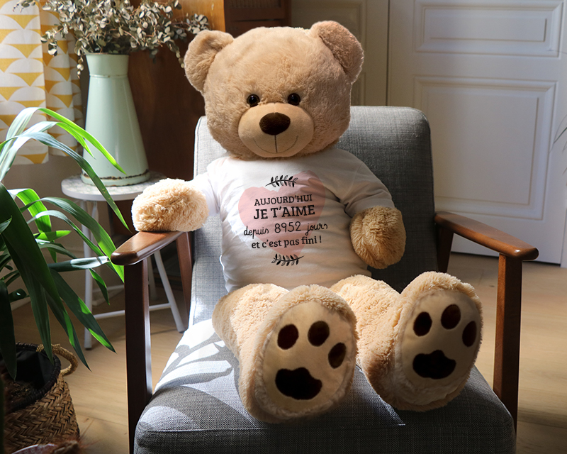 Ours en peluche géant personnalisable - Aujourd'hui je t'aime depuis... jours