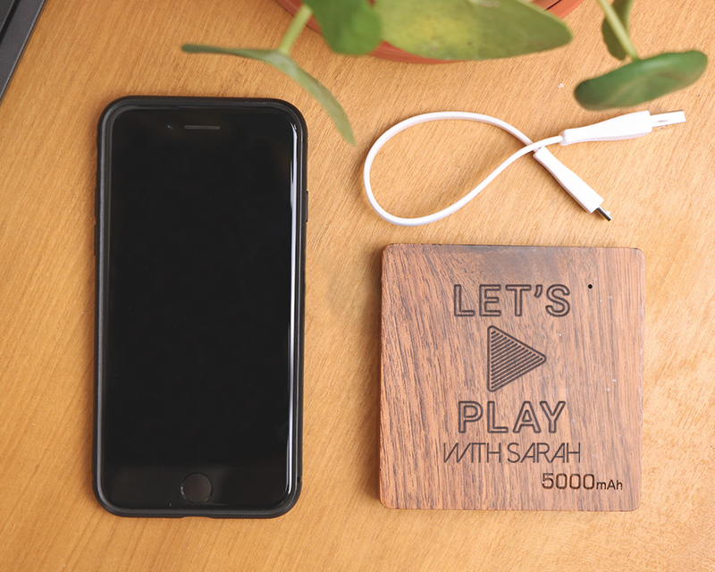 Batterie Externe en bois personnalisable 5000 mAh - Let's Play