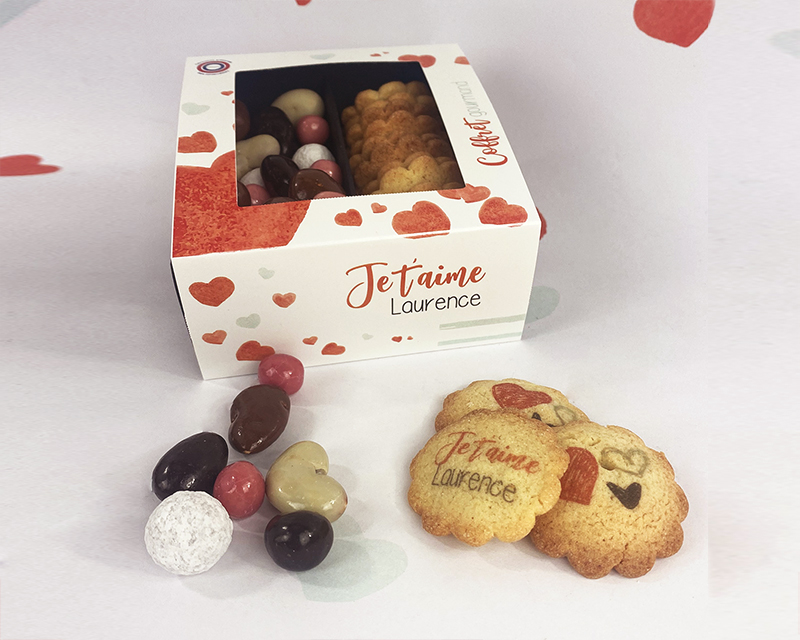 Coffret gourmand biscuits et chocolats Personnalisables - Amour