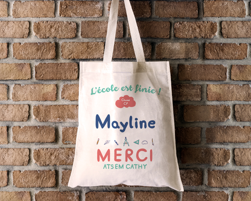 Tote bag Personnalisable - L'école est finie - 100% coton naturel