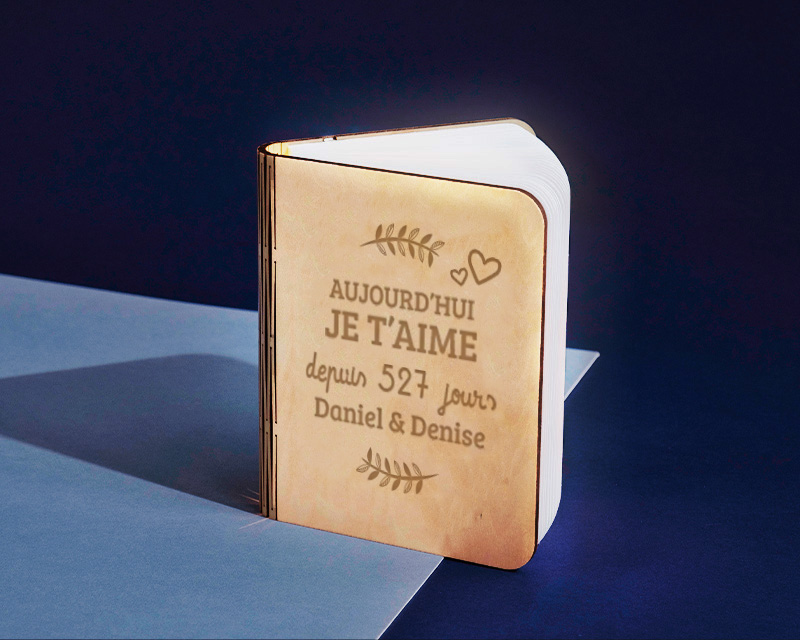 Lampe livre lumineux personnalisé couple - Aujourd'hui je t'aime depuis