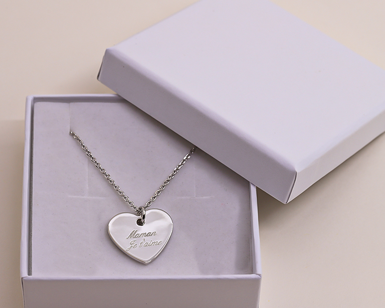 Collier Coeur gravé Message d'amour en argent véritable