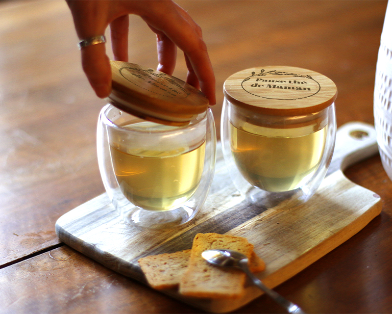 Tasse à thé en verre avec couvercle personnalisé - Prénom