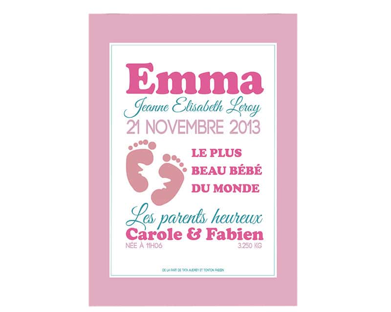 Affiche naissance personnalisée fille - Rose