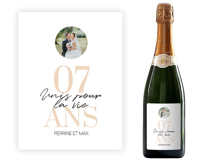 Bouteille de champagne personnalisée anniversaire de mariage - Noces de Laine