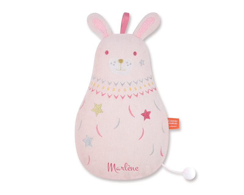 Peluche Musicale Brodée Personnalisable - Lapin rose