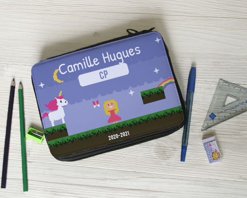 Trousse d'école avec fournitures - Collection Jeux Vidéo Retro - Version Fille