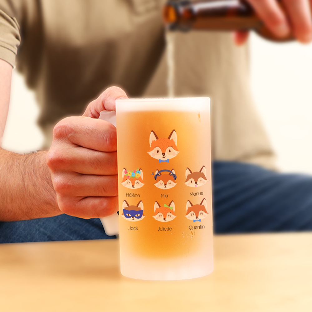 Chope de bière personnalisée - Papa Renard et sa meute