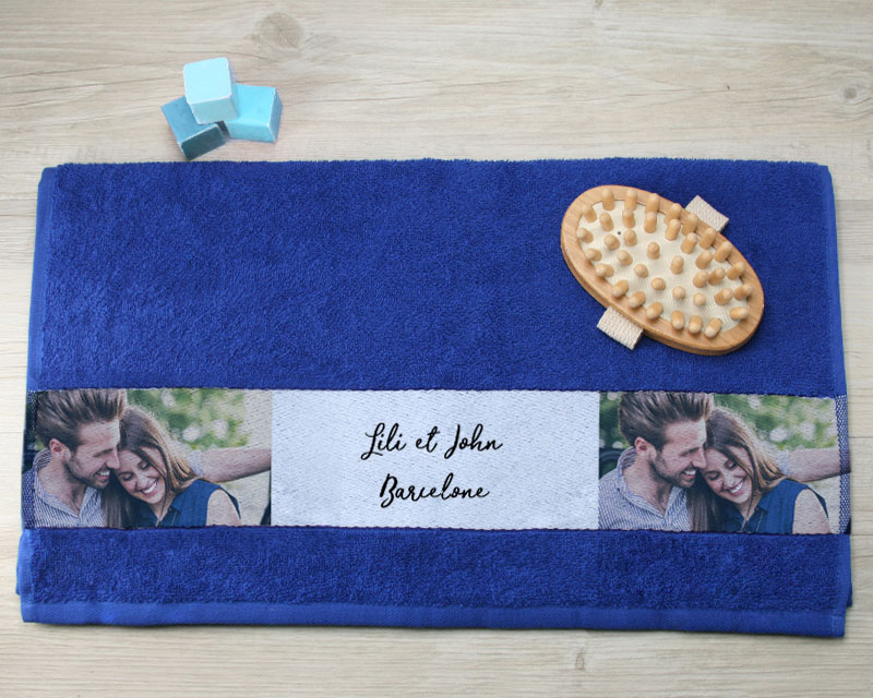 Serviette bleue Personnalisable - Photos et Message