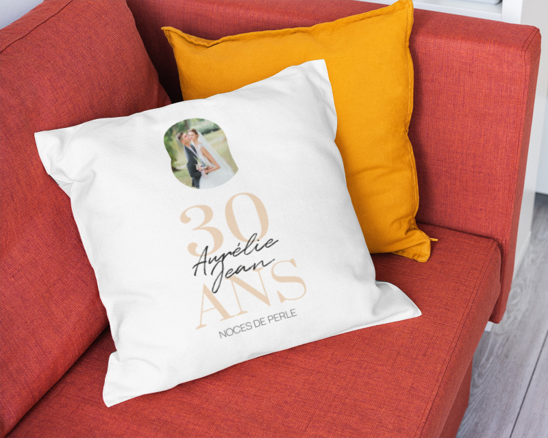 Coussin personnalisé anniversaire de mariage - Noces de Perle